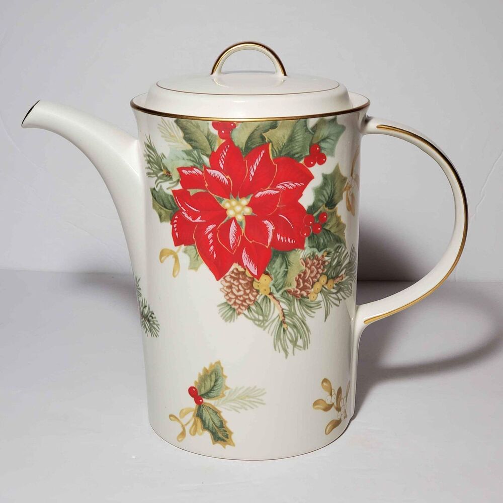 Mikasa Holiday Bloom Coffee Pot Poinsettia Christmas Winter